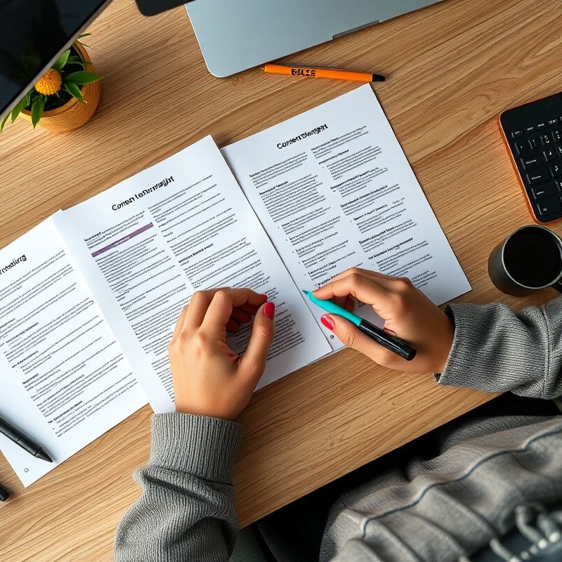 Content-Strategin annotiert gedruckte Webseiten mit farbigen Markern