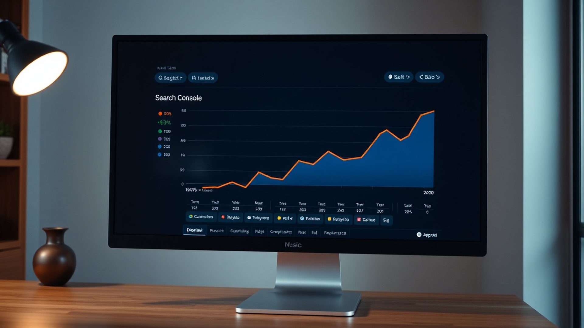 Monitor mit steigender Ranking-Kurve aus Google Search Console